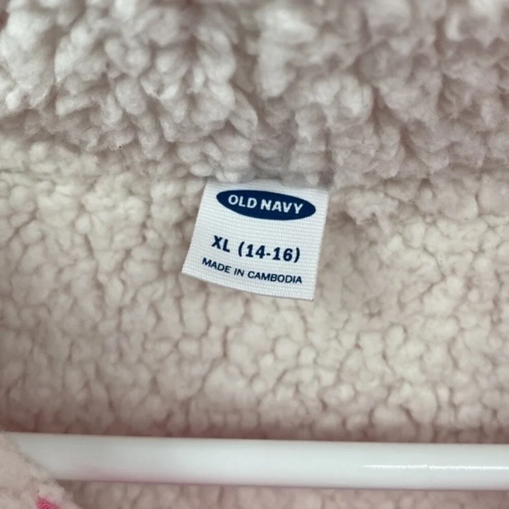Old Navy Yin Yang Girls Pink Sherpa Lined Sweatshirt Hoodie XL 14-16 Thumb Holes